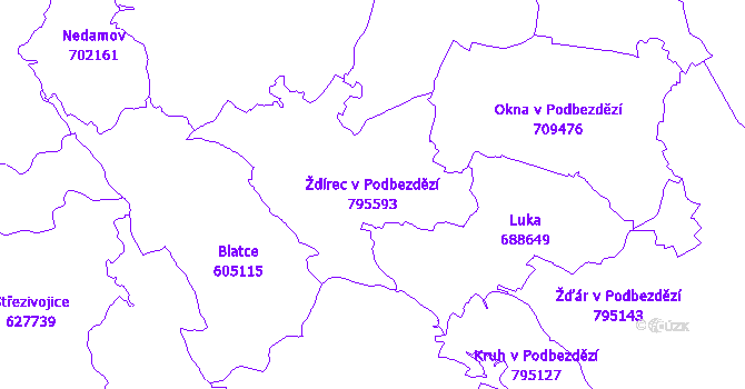 Katastrální mapa Ždírec v Podbezdězí - přehledová mapa katastrálního území