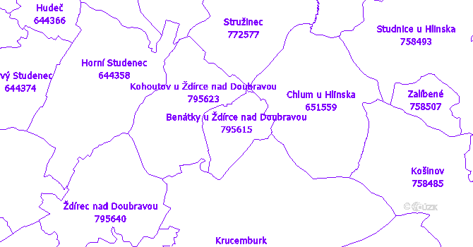 Katastrální mapa Benátky u Ždírce nad Doubravou - přehledová mapa katastrálního území