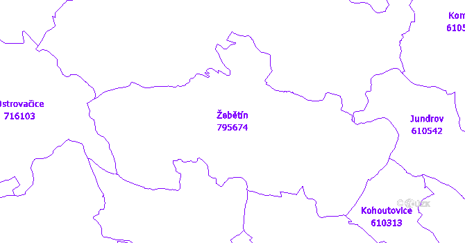 Katastrální mapa Žebětín - přehledová mapa katastrálního území
