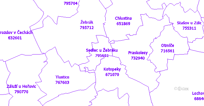 Katastrální mapa Sedlec u Žebráku - přehledová mapa katastrálního území