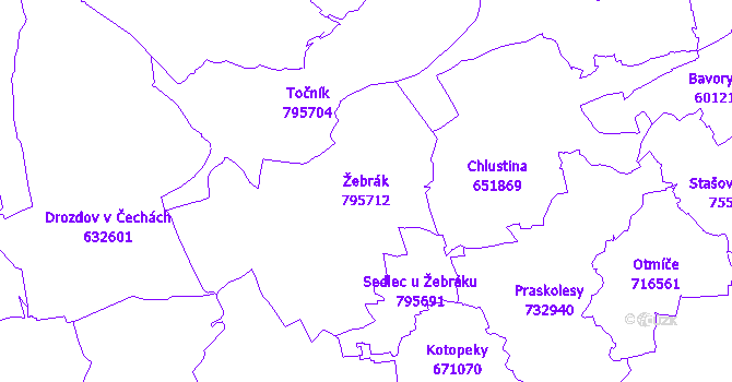 Katastrální mapa Žebrák - přehledová mapa katastrálního území