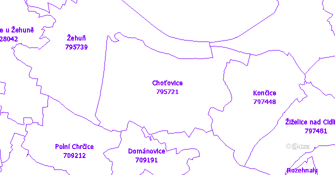Katastrální mapa Choťovice - přehledová mapa katastrálního území
