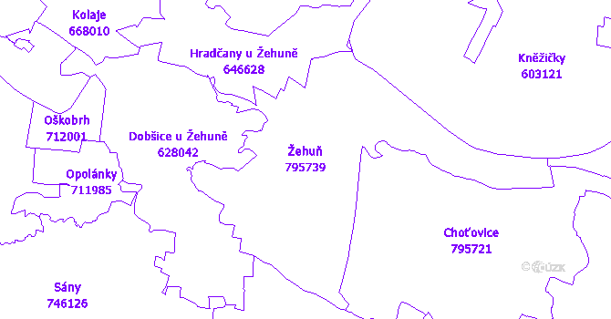 Katastrální mapa Žehuň - přehledová mapa katastrálního území