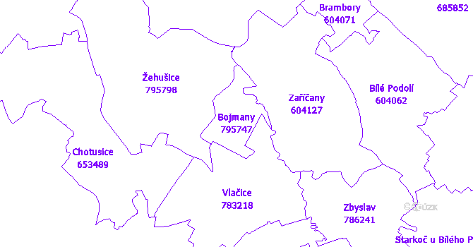Katastrální mapa Bojmany - přehledová mapa katastrálního území