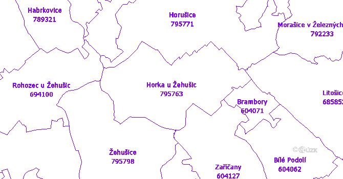 Katastrální mapa Horka u Žehušic - přehledová mapa katastrálního území