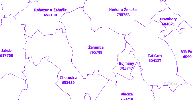Katastrální mapa Žehušice - přehledová mapa katastrálního území