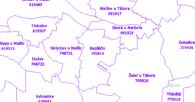 Katastrální mapa Bezděčín - přehledová mapa katastrálního území