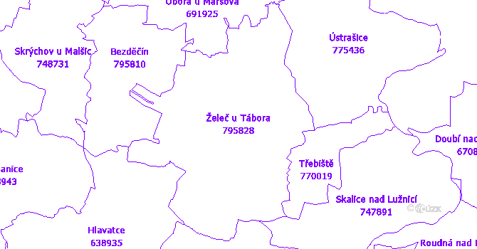 Katastrální mapa Želeč u Tábora - přehledová mapa katastrálního území
