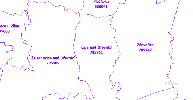 Katastrální mapa Lípa nad Dřevnicí - přehledová mapa katastrálního území