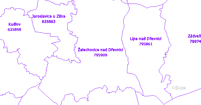 Katastrální mapa Želechovice nad Dřevnicí - přehledová mapa katastrálního území