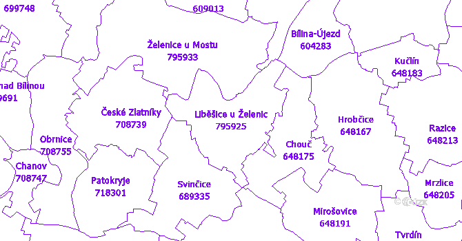 Katastrální mapa Liběšice u Želenic