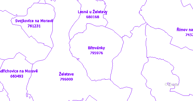 Katastrální mapa Bítovánky - přehledová mapa katastrálního území