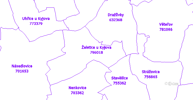 Katastrální mapa Želetice u Kyjova - přehledová mapa katastrálního území