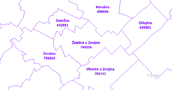 Katastrální mapa Želetice u Znojma - přehledová mapa katastrálního území