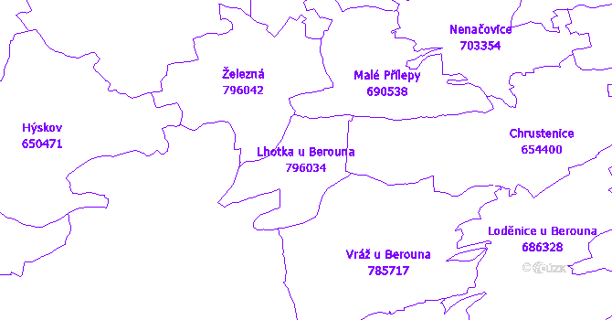 Katastrální mapa Lhotka u Berouna - přehledová mapa katastrálního území