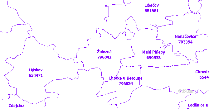 Katastrální mapa Železná - přehledová mapa katastrálního území