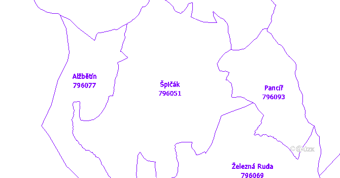 Katastrální mapa Špičák - přehledová mapa katastrálního území