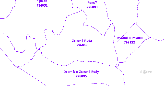 Katastrální mapa Železná Ruda - přehledová mapa katastrálního území