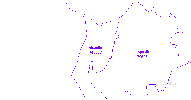 Katastrální mapa Alžbětín - přehledová mapa katastrálního území