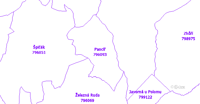 Katastrální mapa Pancíř - přehledová mapa katastrálního území