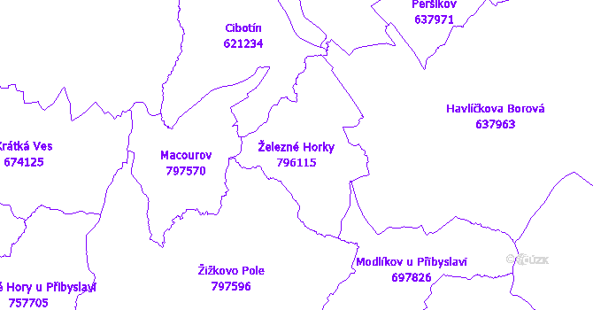 Katastrální mapa Železné Horky - přehledová mapa katastrálního území