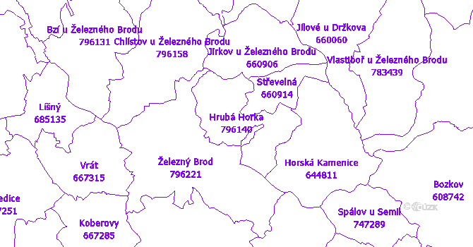 Katastrální mapa Hrubá Horka - přehledová mapa katastrálního území