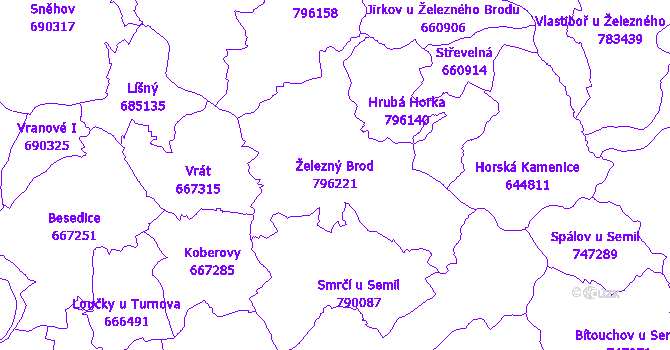 Katastrální mapa Železný Brod - přehledová mapa katastrálního území