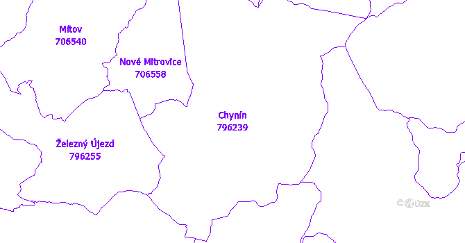 Katastrální mapa Chynín - přehledová mapa katastrálního území