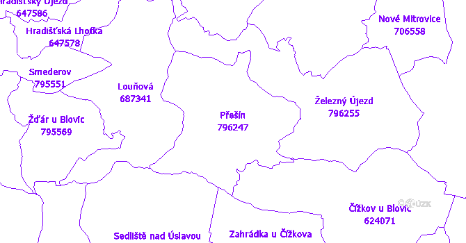 Katastrální mapa Přešín - přehledová mapa katastrálního území