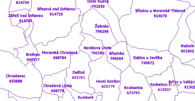 Katastrální mapa Horákova Lhota - přehledová mapa katastrálního území