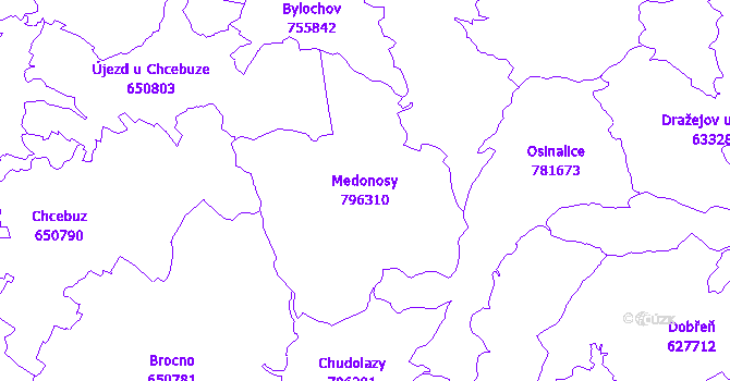 Katastrální mapa Medonosy - přehledová mapa katastrálního území