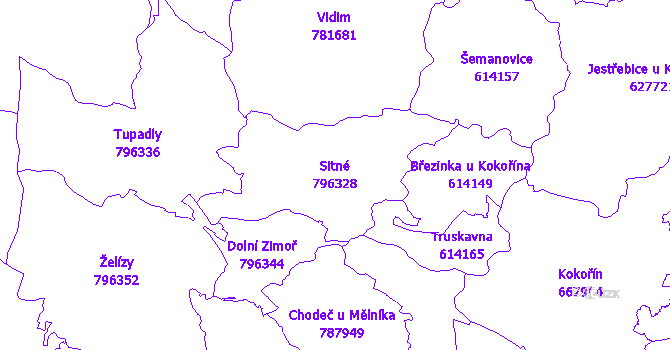 Katastrální mapa Sitné - přehledová mapa katastrálního území