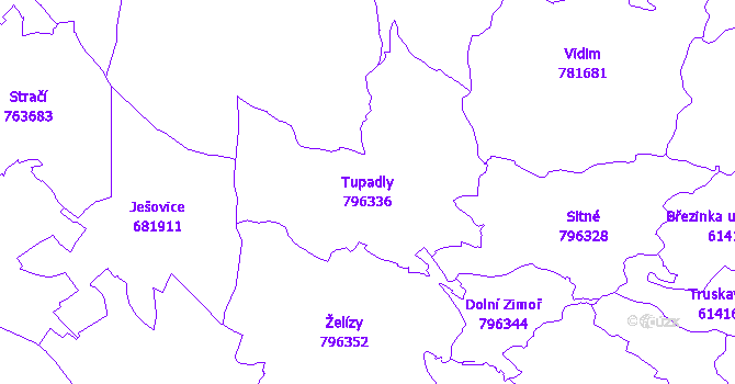 Katastrální mapa Tupadly - přehledová mapa katastrálního území