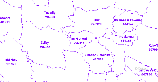 Katastrální mapa Dolní Zimoř - přehledová mapa katastrálního území