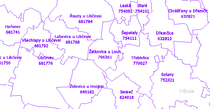 Katastrální mapa Želkovice u Loun - přehledová mapa katastrálního území