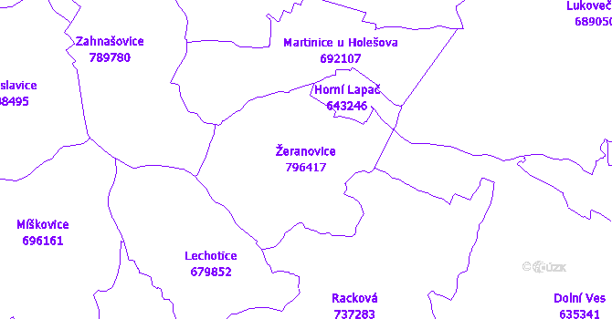 Katastrální mapa Žeranovice - přehledová mapa katastrálního území