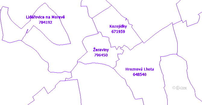 Katastrální mapa Žeraviny - přehledová mapa katastrálního území