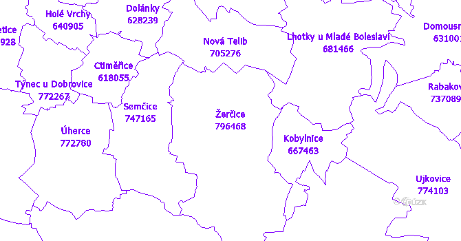 Katastrální mapa Žerčice - přehledová mapa katastrálního území