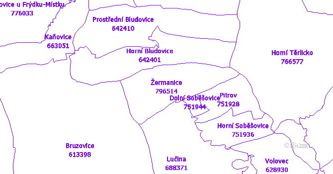 Katastrální mapa Žermanice - přehledová mapa katastrálního území