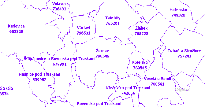 Katastrální mapa Žernov - přehledová mapa katastrálního území