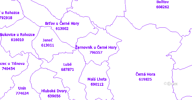Katastrální mapa Žernovník u Černé Hory - přehledová mapa katastrálního území
