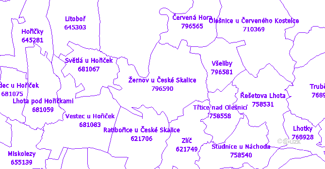 Katastrální mapa Žernov u České Skalice - přehledová mapa katastrálního území