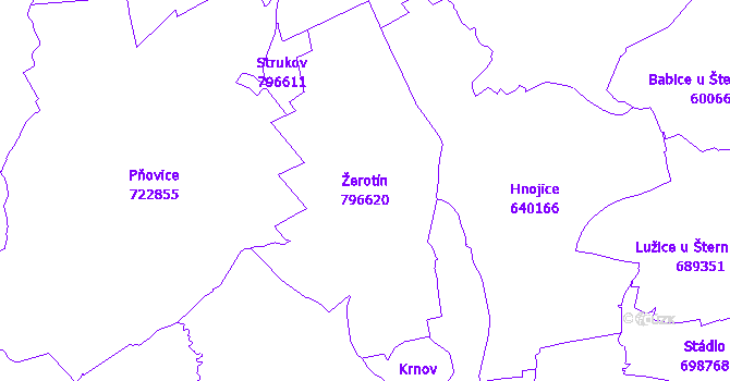Katastrální mapa Žerotín - přehledová mapa katastrálního území