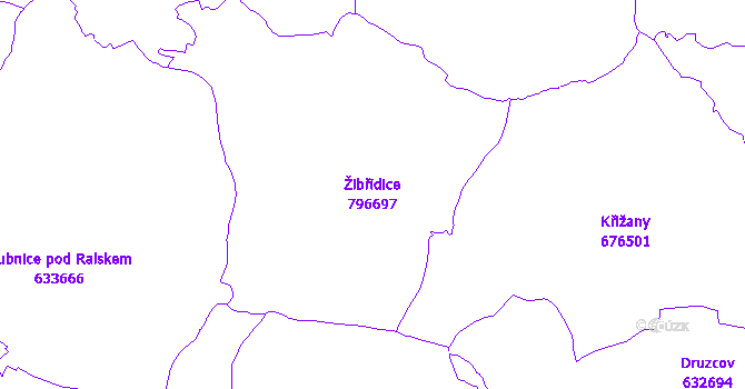 Katastrální mapa Žibřidice - přehledová mapa katastrálního území