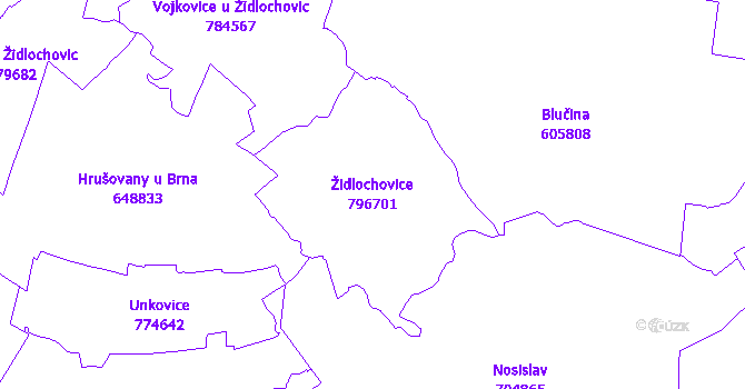 Katastrální mapa Židlochovice - přehledová mapa katastrálního území