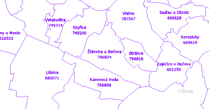 Katastrální mapa Židovice u Bečova