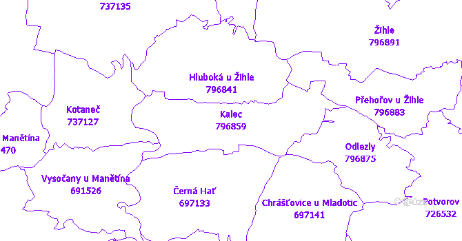 Katastrální mapa Kalec - přehledová mapa katastrálního území