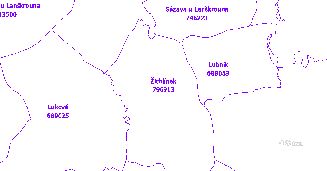 Katastrální mapa Žichlínek - přehledová mapa katastrálního území