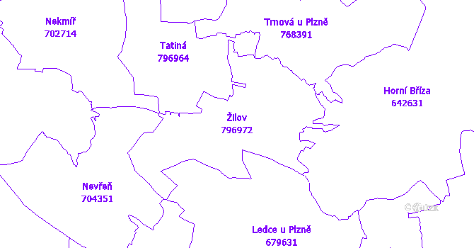 Katastrální mapa Žilov - přehledová mapa katastrálního území