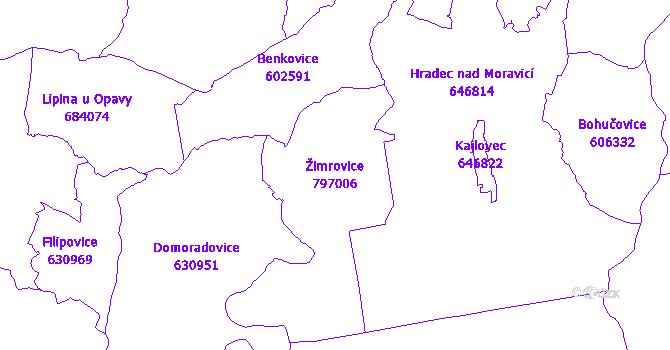 Katastrální mapa Žimrovice - přehledová mapa katastrálního území